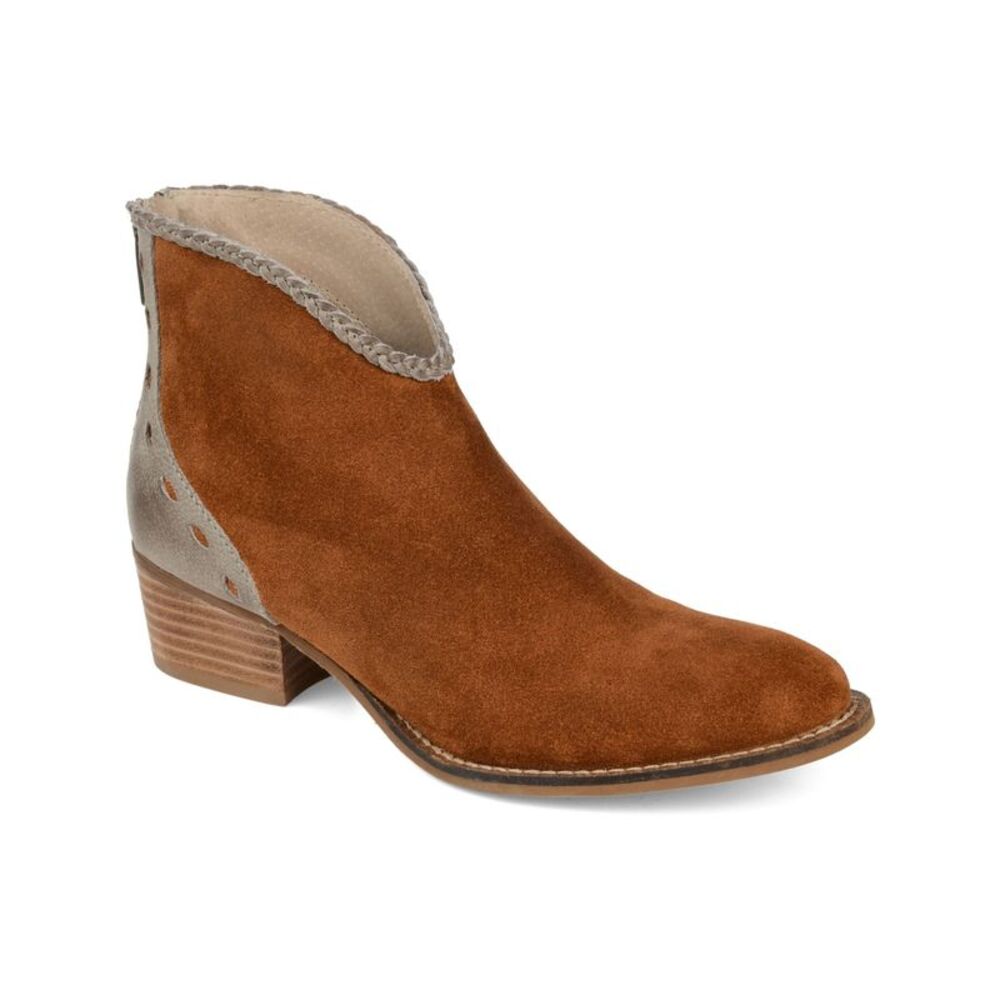 JOURNEE SIGNATURE Womens Brown Braided Trim Detail Gracie Leather Booties 9